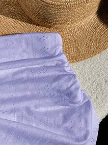 Comfortcana Lilac Hollow Texture Ruched A-Line Mini Skirt - Lilac Purple - View 4