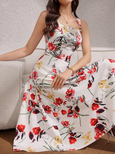 Rafferiza Women's Fashionable Elegant Printed Waist Dress