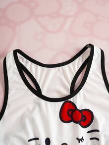 HELLO KITTY AND FRIENDS | SHEIN 女士撞色滚边圆领无袖可爱卡通印花内衣套装 - 紅白色 - 查看 6