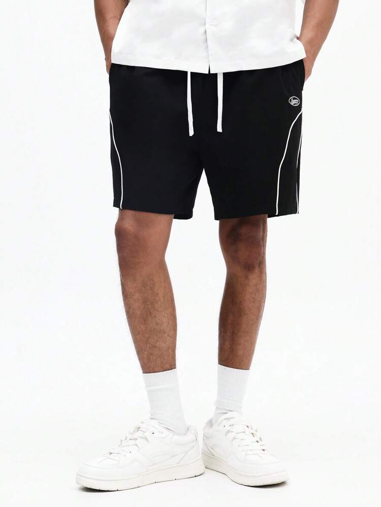 Black Drawstring Shorts With White Piping
