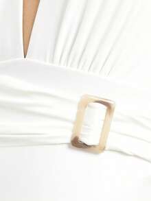 KSTM Deep V Neck Halter One Piece Swimsuit With Belt Detail And Open Back Design For Beach Vacation Summer Resort Wear - White - View 5