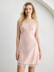 Ocili Women's Lace Ruffle Casual Everyday Camisole Nightgown - Pink - View 1