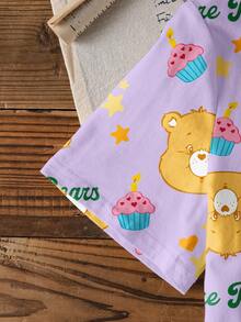 SHEIN X Care Bears 少女休闲小熊印花短袖T恤 - 白色 - 查看 6