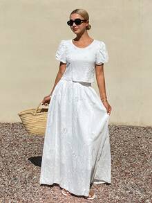 Livesso Women's Elegant Party Holiday Easter White Petal Sleeve Top And Casual Skirt 2 Pieces Set, Vacation - White - View 5