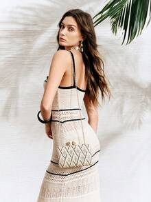 SHECARRY Ladies Clutch Bag, Fashion Holiday Woven Bag - Apricot - View 9