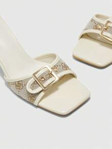 CUCCOO BIZCHIC 女士花卉图案搭扣设计时尚方头高跟凉鞋 - 米色 - 查看 6