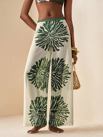 Zivah Women's Floral Print Casual Versatile Vacation Coverup & Wide Leg Pants