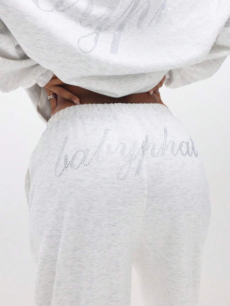 BABYPHAT Plus Size Comfortable Sweatpants With Heat Seal Slogan Design Drawstring Waistband Elastic Ankle Cuffs Casual Joggers Winter Fall Loungewear