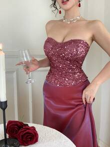 DAZY 女士优雅亮片抹胸上衣和半裙两件套，夏季 - 紫色 - 查看 9