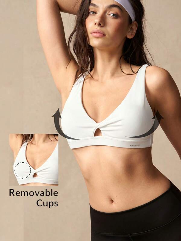 VARSIVA Women's Solid Color Pleated Hollow Casual Daily Outdoor Sports Bra