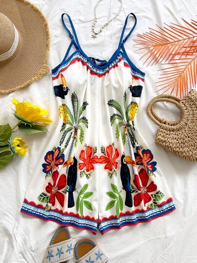 Soleia Bộ áo liền quần in hoa dáng rộng thoải mái cho nữ, thích hợp cho kỳ nghỉ.