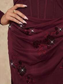 Lumalex 女士纯色拼接修身吊带长裙 - 酒紅色 - 查看 5