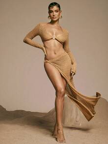 Hauture 女士春夏金色搭扣金色网纱针织两件套 - 彩色 - 查看 1