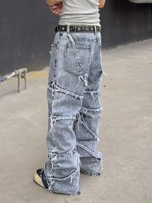 Manfinity Roghcode Men's Casual Washed Distressed Straight Leg Jeans - Grey - View 6