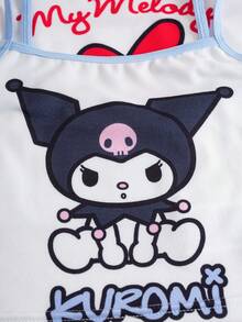 HELLO KITTY AND FRIENDS | SHEIN 女童撞色滚边细肩带休闲无袖可爱印花吊带衫 - 白色 - 查看 10