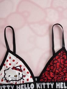 HELLO KITTY AND FRIENDS | SHEIN Women's Contrast Trim Sleeveless Cute Cartoon Print Lingerie Set - Red - View 5