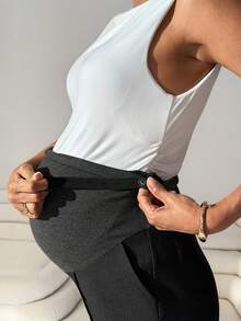 MaterniWear Maternity Work Pants For Autumn,Casual Dark Blue Pregnancy Flare Trousers With Support,Adjustable Waistband & Pockets For Commuting,Fast Delivery - Dark Grey - View 5