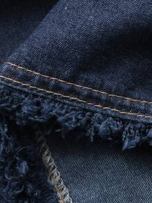 DAZY 女士夏季V领无袖流苏腰开衫搭配短款牛仔裙休闲套装 - 深色水洗藍 - 查看 7