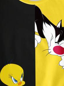 LOONEY TUNES X SHEIN Toddler Boys' Cartoon Print Round Neck Short Sleeve T-Shirt - White - View 6