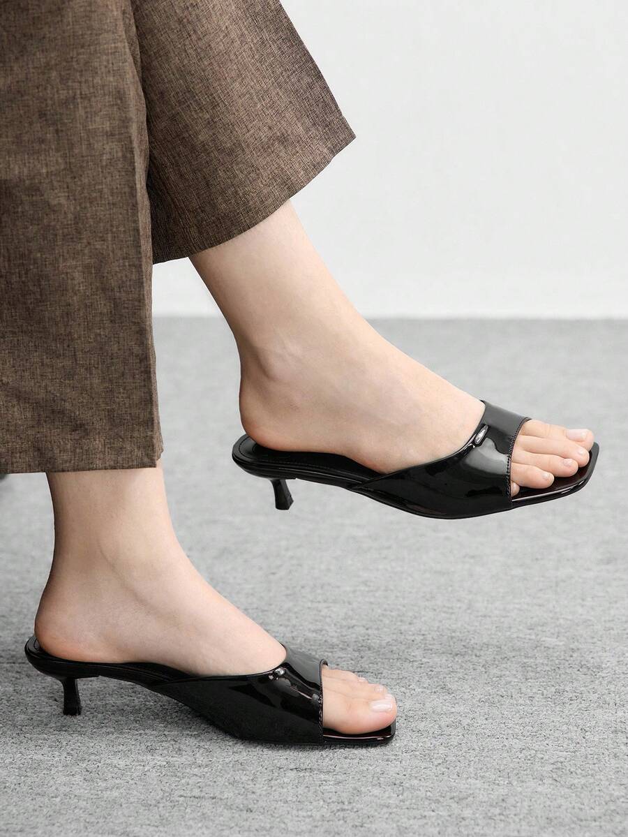 CUCCOO BIZCHIC Giày nữ mùa xuân hè mới, sandal cao gót một mảnh màu đen hở mũi, dép lê đơn giản, thời trang và thoải mái, đa năng dành cho công sở, giày nữ. - màu đen - Xem 1