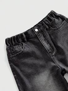 ROMWE MEN Street Life Teen Boys Elastic Waist Fashionable Versatile Straight Leg Casual Jeans - Black - View 12