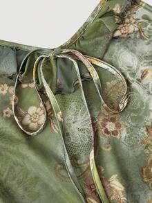 SHEIN MOD 女士时尚不对称下摆印花长裙 - 綠色 - 查看 5