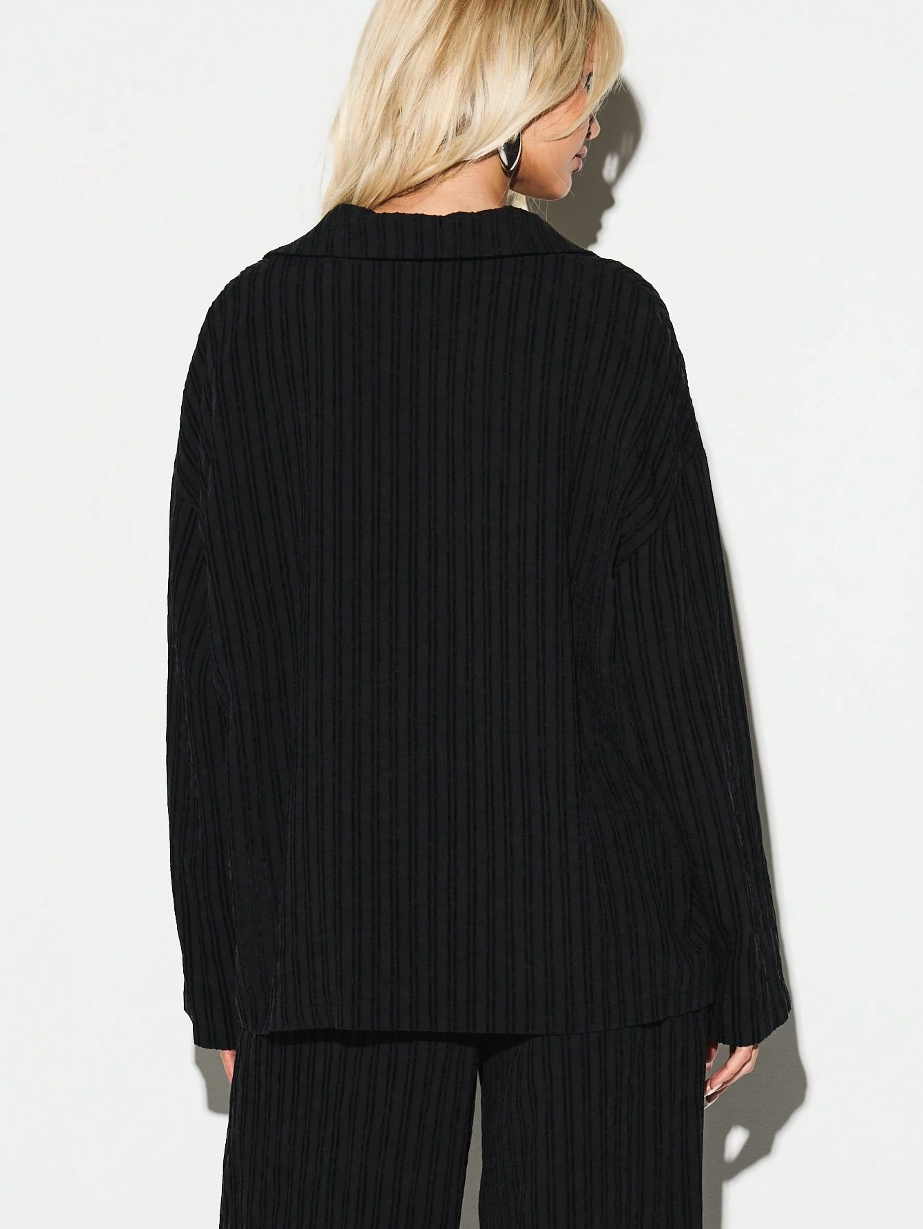 KIZN Ribbed Knit V Neck Collared Blouse