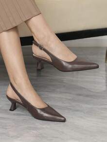 Sleekvia 女士经典简约时尚尖头高跟绑带鞋，适合职场通勤、轻奢约会、日常街头穿着，简约、优雅、舒适百搭。 - 棕色 - 查看 4