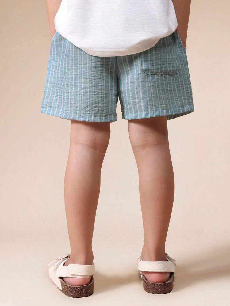 Boys Pull On Striped Comfort Shorts With Elastic Waistband For Summer Casual Everyday Wear And Play