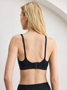 Ocili Thin Cotton Camisole Tank Top, 3-Button, Adjustable Straps, Cropped Length, Backless Design, Sold Individually - Black - View 2