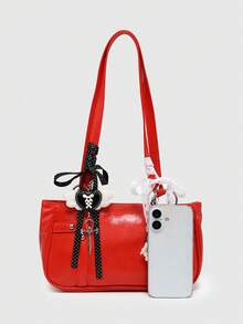ROMWE Goth Bolso de hombro con detalle de cadena de cruz de estilo gótico vintage para mujer, con decoración de cruz, diseño de nicho de moda, steampunk, bolso gótico para mujer, ropa de calle genial, perfecto para festivales de música, conciertos, bolso de estilo rock para mujer, escuela, bolso de estilo de moda de los 2000, Halloween, bolso perfecto para fiestas de disfraces de Halloween y moda gótica, mejor regalo de Halloween para mujeres - Gran rojo - Ver 3