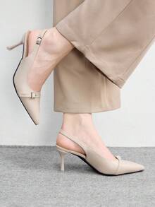 CUCCOO BIZCHIC 女士时尚防滑橡胶底舒适细高跟尖头鞋 - 杏色 - 查看 3