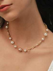 Opalesca 1pc Fashion Necklace (Bead Shape, Color, Pattern Random) - Gold - View 1