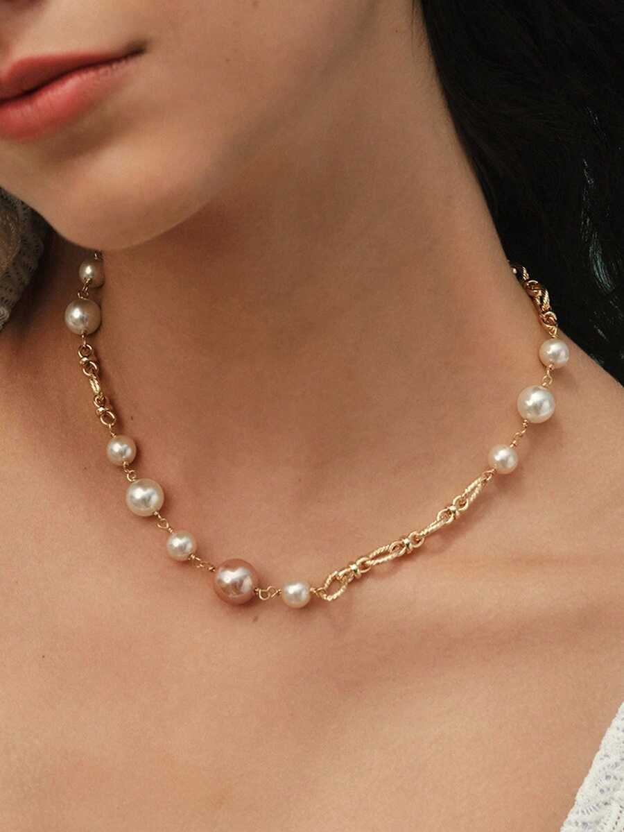 Opalesca 1pc Fashion Necklace (Bead Shape, Color, Pattern Random) - Gold - View 1