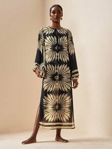 Zivah 2026 Women's Elegant Vacation Casual Beach Sheer Printed Dress Cover-Up - Black - View 4