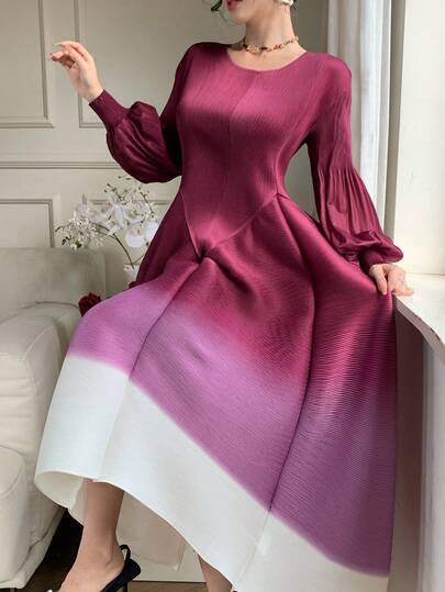 DAZY Vestido largo plisado degradado elegante para mujer, primavera/verano