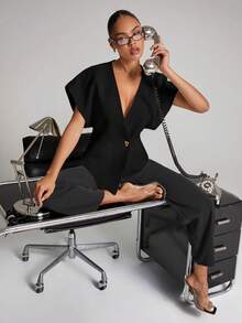 Hauture Elegant White Blouse With Butterfly Brooch - Black - View 2