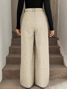 Easowa Quần dài nữ màu trơn, kiểu dáng thường ngày có túi, thích hợp cho mùa thu/đông. - Màu be - Xem 2