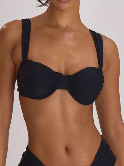 Musera Resort Underwire Thick Shoulder Ruched Cup Bikini Top Swim Vacation Holiday Summer Travel Beachwear Basics Solid Colour Swimwear Resort Core