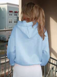 Sydney Algeri Summer Outfits Women's Simple Casual Solid Color Pullover Hooded Long Sleeve Sweatshirt Without Drawstring Oversize In Fall/Winter - Baby Blue - View 2