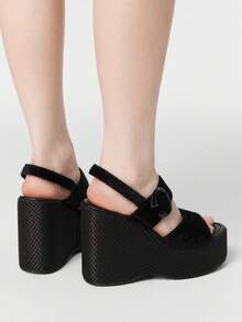 ROMWE Goth Platform Sandals Women's Slippers Fish Mouth Wedge Heel Fashion Women's Shoes - Black - View 2