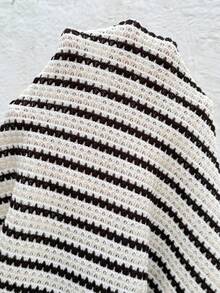 SHEIN 孕婦夏季休閒條紋圓領T恤，寬鬆透氣蝙蝠袖短袖孕婦上衣，度假鉤編風 - 彩色 - 查看 7