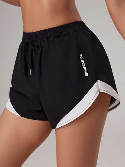 Dewbera 女士字母印花抽绳腰带休闲健身运动短裤