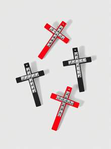 ROMWE 4 Piezas de Horquillas de Pelo con Cruz Oscura, Pasadores de Pelo de Estilo Punk con Remaches, Accesorios de Pasadores de Pelo Contrastantes Negro y Rojo Estilo Y2K - Negro rojo - Ver 3