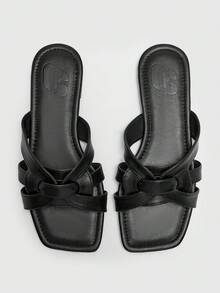 CUCCOO BIZCHIC 沙滩日常外穿方头拖鞋 女士春夏新款时尚简约百搭套脚鞋 假日舒适软底凉鞋 - 黑色 - 查看 2