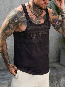 VENTUSAIL Camiseta de tirantes casual de verano para hombre con estampado geométrico - Negro - Ver 6