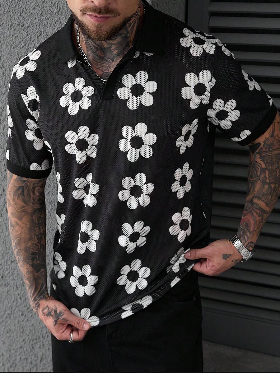 SLATEMANN 男士网眼印花 Polo 衫，时尚百搭，适合日常穿着