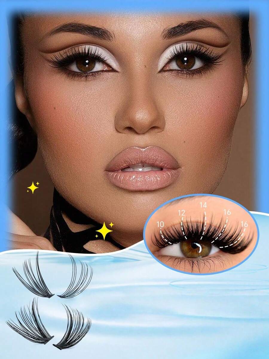 1 Tray D Curl Natural False Eyelashes Mixed Volume Black DIY Lash Clusters Book For Beginner Daily Party Wedding Christmas Music Festival - D - View 1