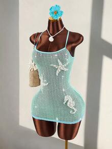 Amplova 女士水钻装饰海星海马图案罩衫 - 藍色 - 查看 1