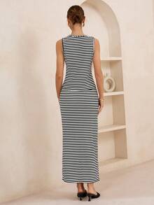 Lymera Women's Striped Single-Breasted Top And Skirt 2 Pieces Set, Fashionable For Dates And Outings - Multicolor - View 2